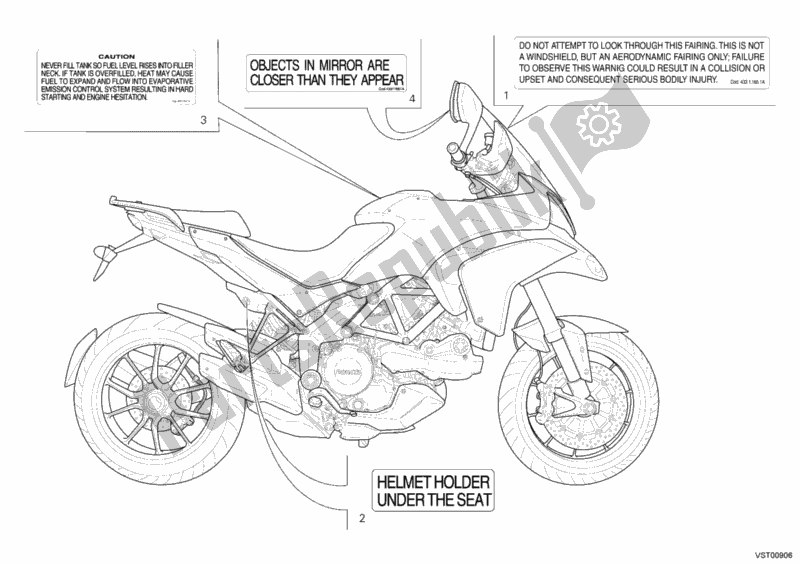 Todas as partes de Rótulos De Avisos do Ducati Multistrada 1200 USA 2011